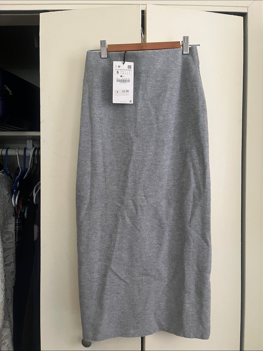 Zara Gray Knit Pencil Midi Skirt